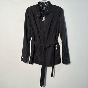 DENNIS BASSO NWOT Minimalist City Chic Modern Belted Trench Black Zip Jacket S